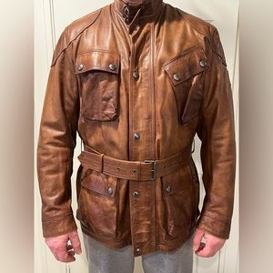 Belstaff Leather Panther Trialmaster Jacket Size Cognac Brown EU 56 US 46